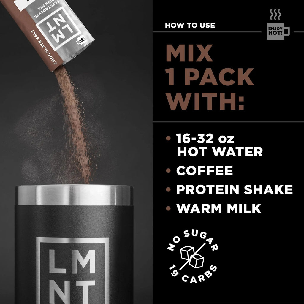 LMNT Zero-Sugar Electrolytes - Hot Chocolate Salt - Hydration Powder Packets - TrustMedUSA