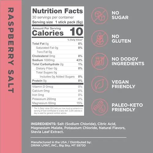 LMNT Zero-Sugar Electrolytes - Raspberry Salt - Hydration Powder Packets | No Dodgy - TrustMedUSA