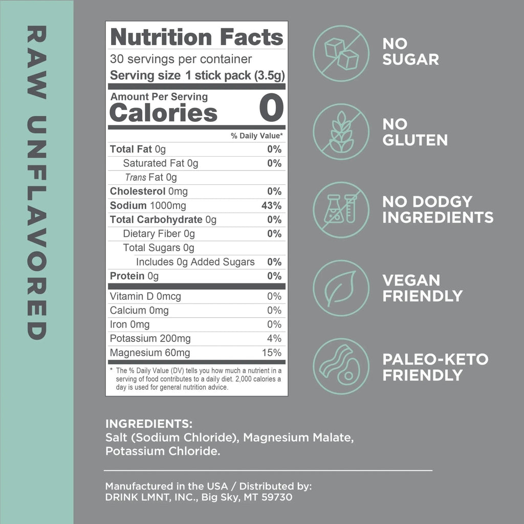 LMNT Zero-Sugar Electrolytes - Raw Unflavored Salt - Hydration Powder Packets - TrustMedUSA