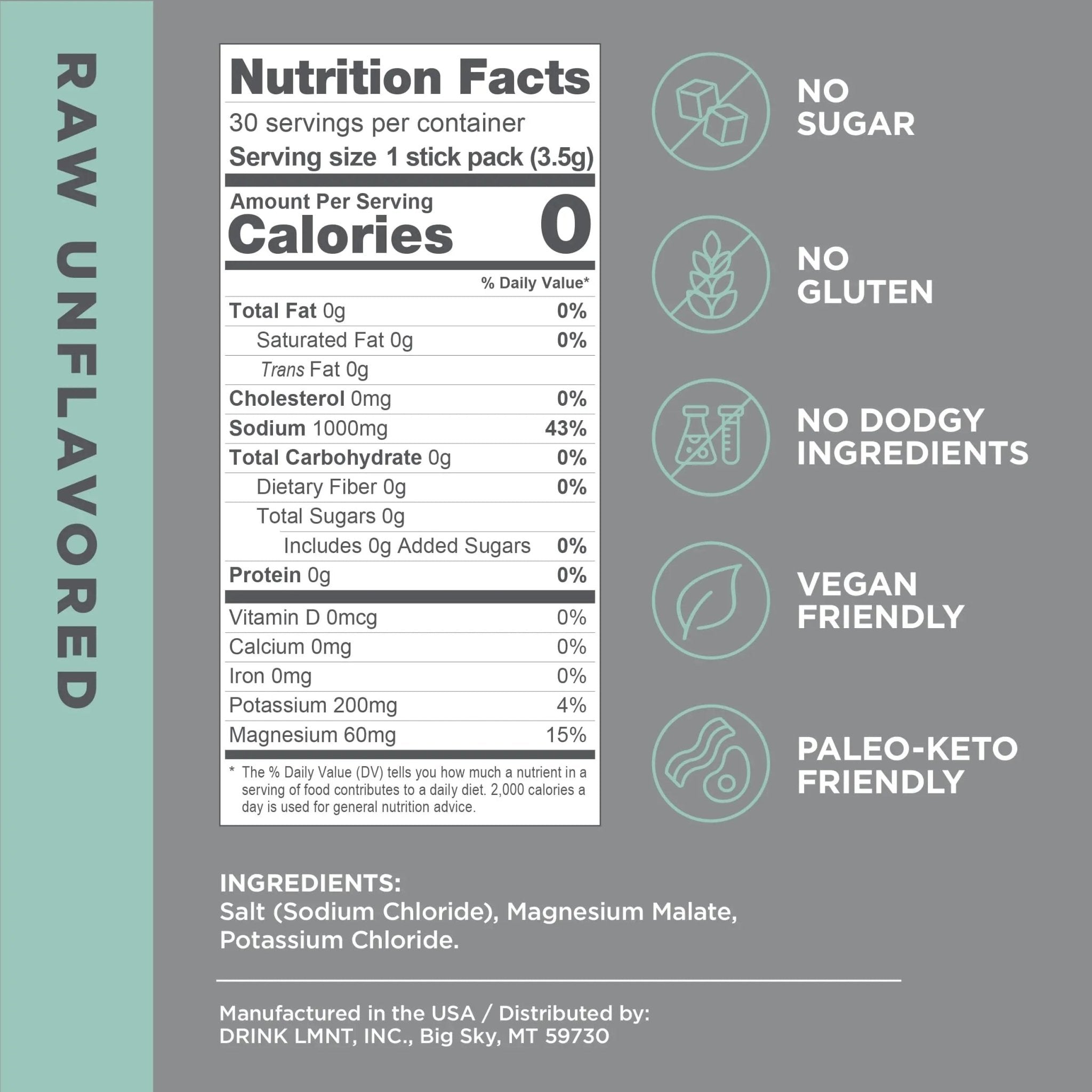 LMNT Zero-Sugar Electrolytes - Raw Unflavored Salt - Hydration Powder Packets - TrustMedUSA