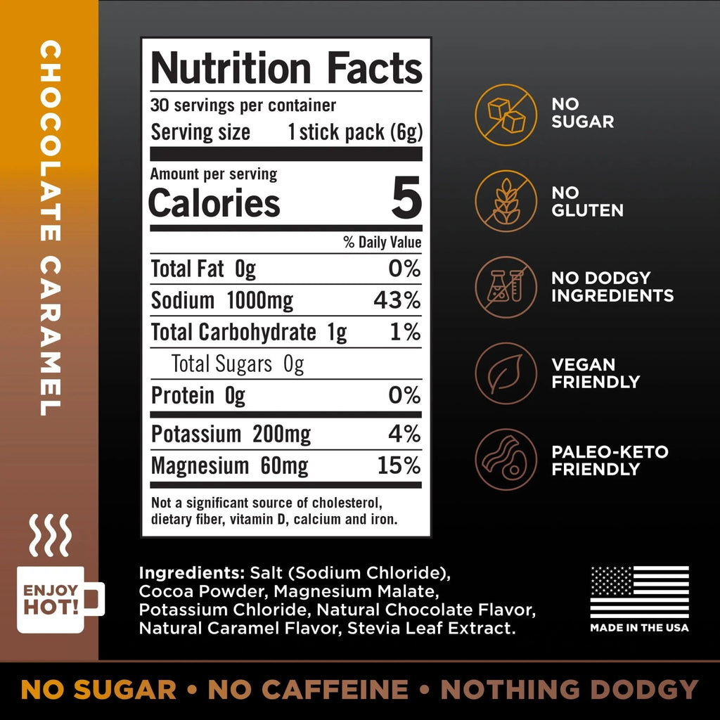 LMNT Zero Sugar Hot Chocolate or Coffee Mixer - Chocolate Caramel Salt | Drink Mix | 30-Count - TrustMedUSA