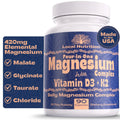 Local Nutrition Magnesium Complex 420mg with Vitamin D3 K2 - Four Bioavailable Forms Including Bisglycinate (Glycinate), Malate, Taurate, and Chloride for Superior Absorption - 90 Capsules Made in USA - TrustMedUSA