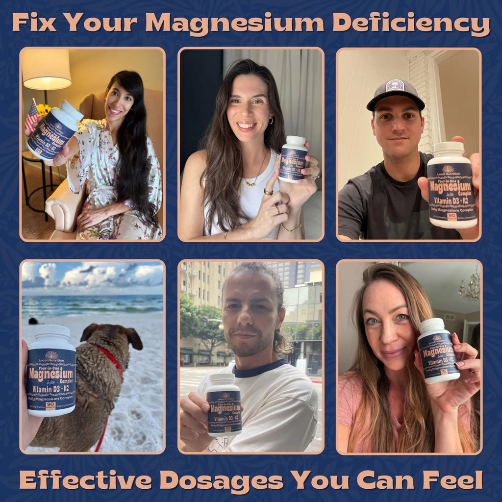 Local Nutrition Magnesium Complex 420mg with Vitamin D3 K2 - Four Bioavailable Forms Including Bisglycinate (Glycinate), Malate, Taurate, and Chloride for Superior Absorption - 90 Capsules Made in USA - TrustMedUSA