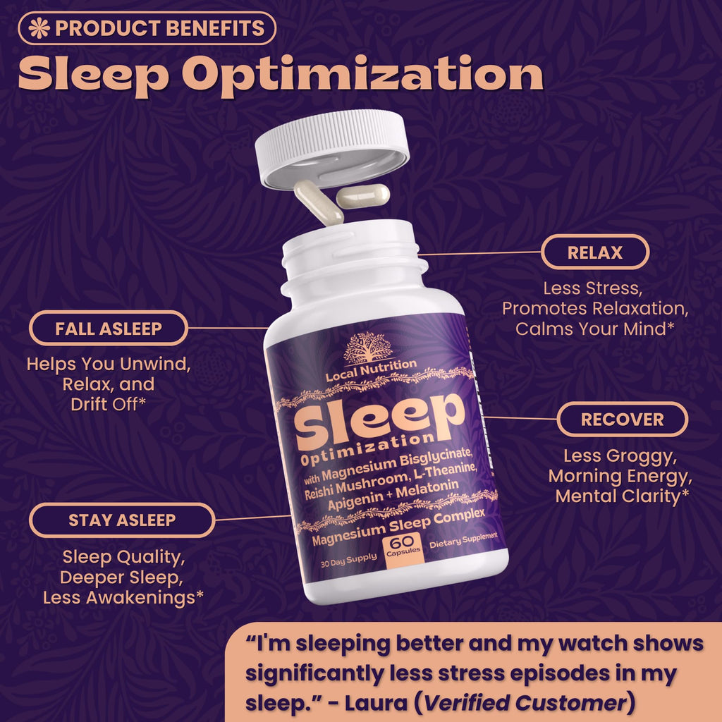 Local Nutrition Natural Sleep Aid with Magnesium Glycinate, Reishi Mushroom Extract, L-Theanine, Apigenin, and Melatonin - Sleep Supplement for Adults Seeking Deep Rest - 60 Capsules, Made in The USA - TrustMedUSA