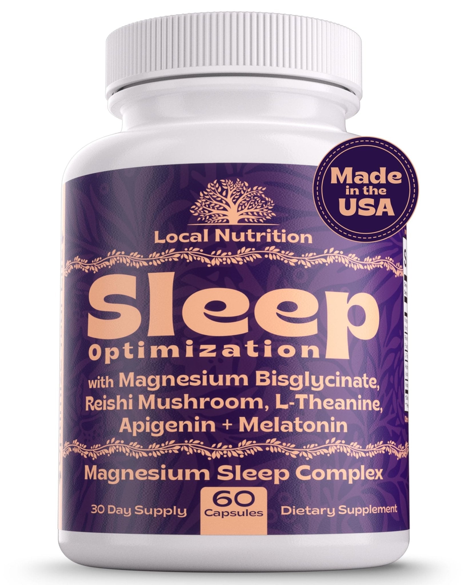 Local Nutrition Natural Sleep Aid with Magnesium Glycinate, Reishi Mushroom Extract, L-Theanine, Apigenin, and Melatonin - Sleep Supplement for Adults Seeking Deep Rest - 60 Capsules, Made in The USA - TrustMedUSA