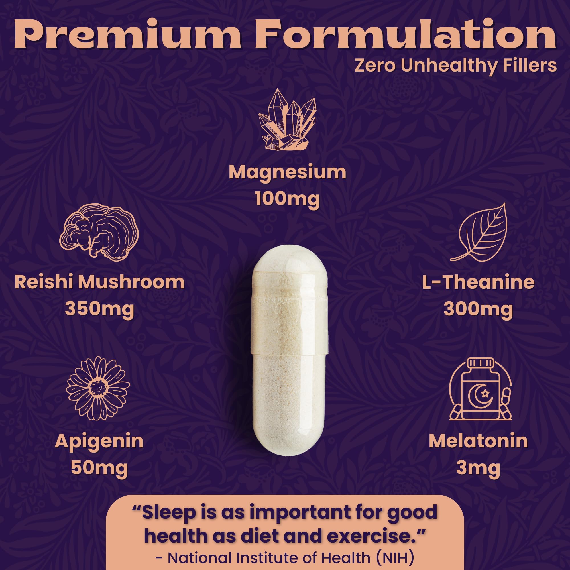 Local Nutrition Natural Sleep Aid with Magnesium Glycinate, Reishi Mushroom Extract, L-Theanine, Apigenin, and Melatonin - Sleep Supplement for Adults Seeking Deep Rest - 60 Capsules, Made in The USA - TrustMedUSA