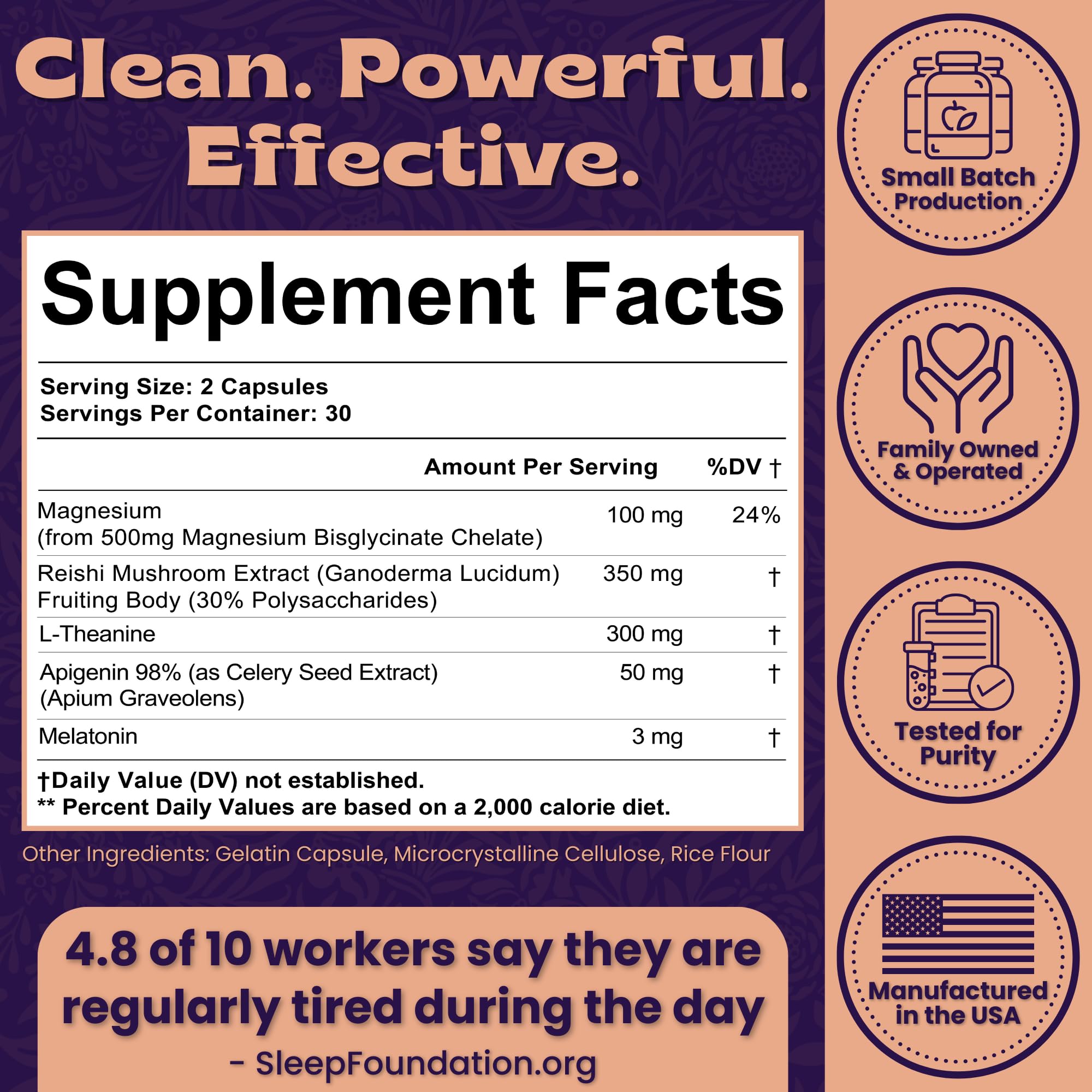 Local Nutrition Natural Sleep Aid with Magnesium Glycinate, Reishi Mushroom Extract, L-Theanine, Apigenin, and Melatonin - Sleep Supplement for Adults Seeking Deep Rest - 60 Capsules, Made in The USA - TrustMedUSA