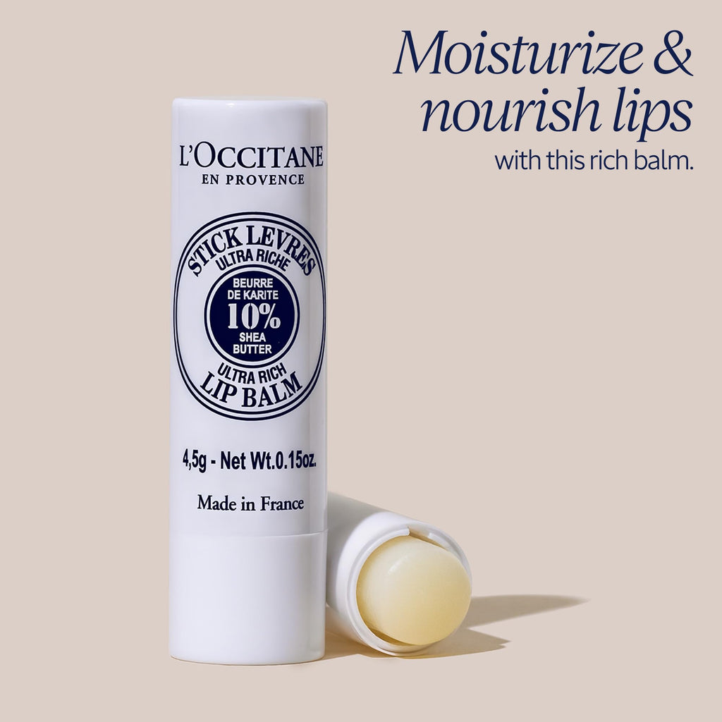 L'OCCITANE 10% Organic Shea Butter Ultra Rich Lip Balm Stick, Moisturizes, Nourishes, Repairs & Softens Dry, Chapped Lips, Long Lasting, Vegan - TrustMedUSA