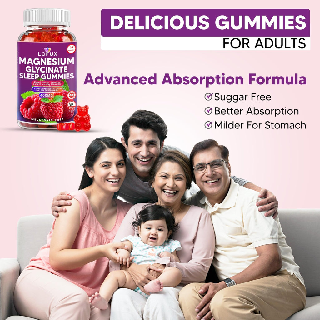 Lofux Magnesium Glycinate Gummies 400mg, Sugar Free Magnesium Gummies for Adults Women, Men, Chewable Supplement Gummy with L-Threonate, Vitamin D, B6, CoQ10 - for Calm, Sleep, Body Relaxation, 120 Ct - TrustMedUSA
