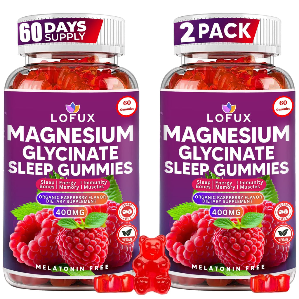 Lofux Magnesium Glycinate Gummies 400mg, Sugar Free Magnesium Gummies for Adults Women, Men, Chewable Supplement Gummy with L-Threonate, Vitamin D, B6, CoQ10 - for Calm, Sleep, Body Relaxation, 120 Ct - TrustMedUSA