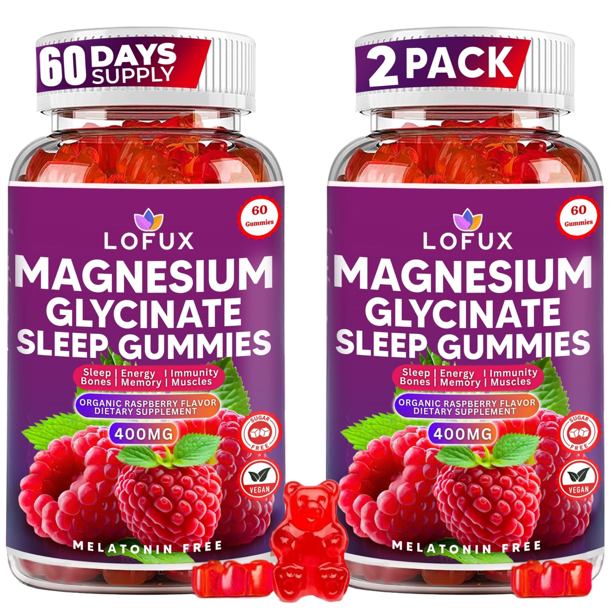 Lofux Magnesium Glycinate Gummies 400mg, Sugar Free Magnesium Gummies for Adults Women, Men, Chewable Supplement Gummy with L-Threonate, Vitamin D, B6, CoQ10 - for Calm, Sleep, Body Relaxation, 120 Ct - TrustMedUSA