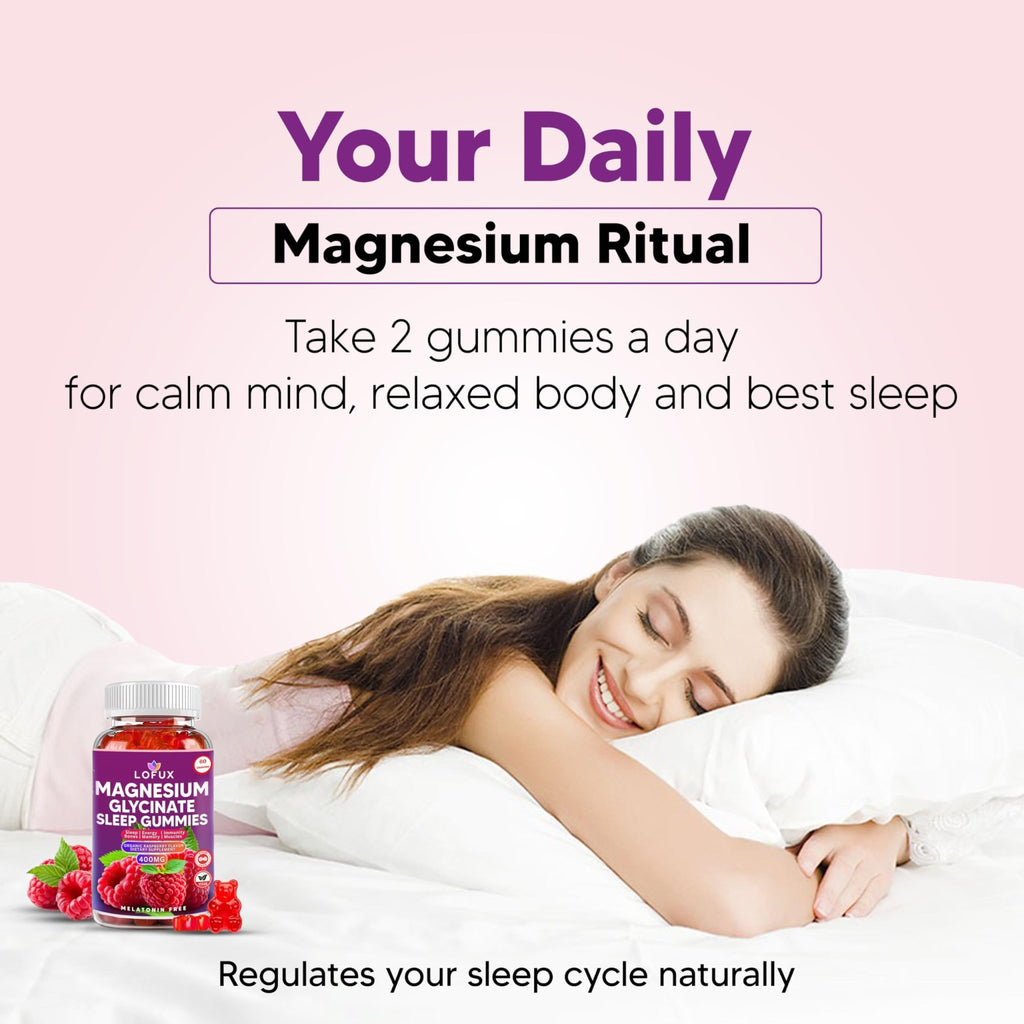 Lofux Magnesium Glycinate Gummies 400mg, Sugar Free Magnesium Gummies for Adults Women, Men, Chewable Supplement Gummy with L-Threonate, Vitamin D, B6, CoQ10 - for Calm, Sleep, Body Relaxation, 120 Ct - TrustMedUSA