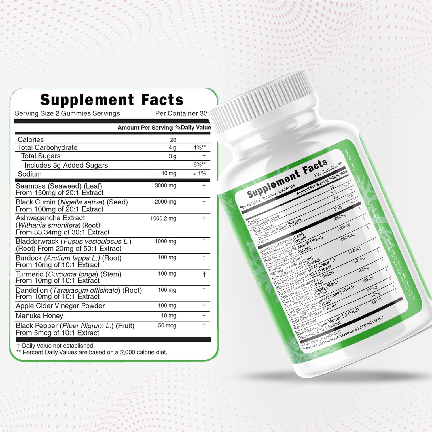 Longevity Nutritional Sea Moss, Thyroid Energy Vitamins Mineral Burdock Manuka Honey Dandelion Apple Cider Bladderwrack Ashwagandha Extract Turmeric Antioxidant Boost Immune Superfood Gummies - TrustMedUSA
