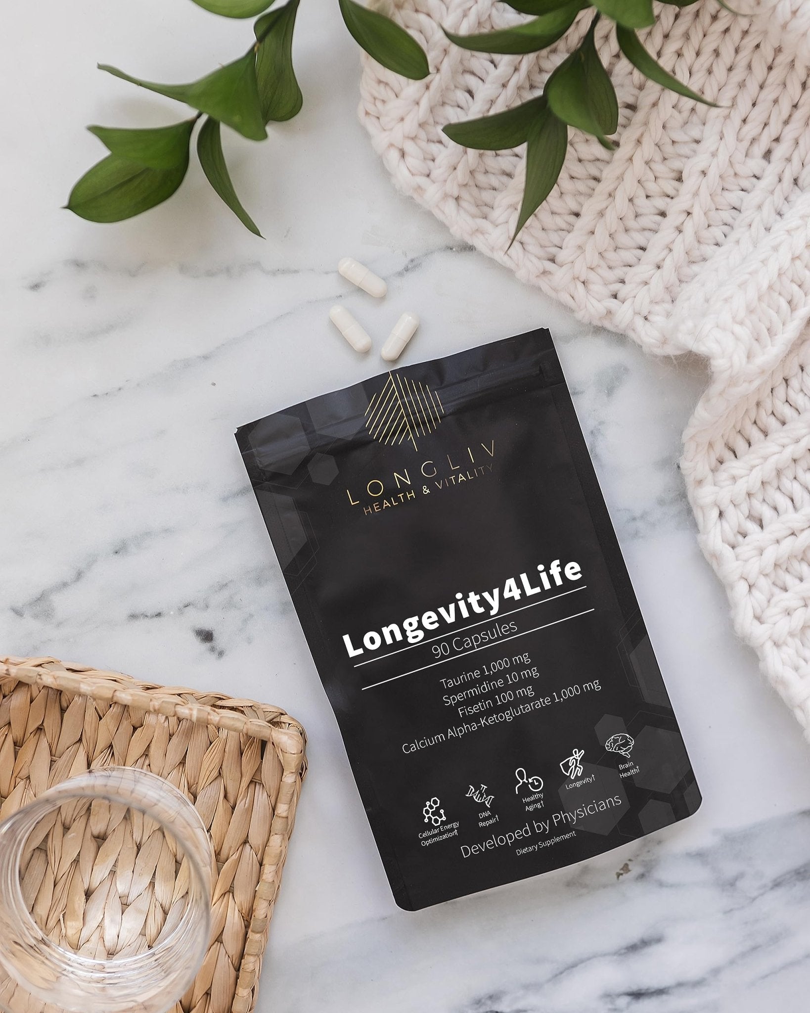 Longevity4Life - Ultimate Cellular Health Supplement - Fisetin, Taurine, Calcium Alpha-Ketoglutarate, and Spermidine Capsules for Longevity and Vitality - Made in USA - Physician Formulated - TrustMedUSA