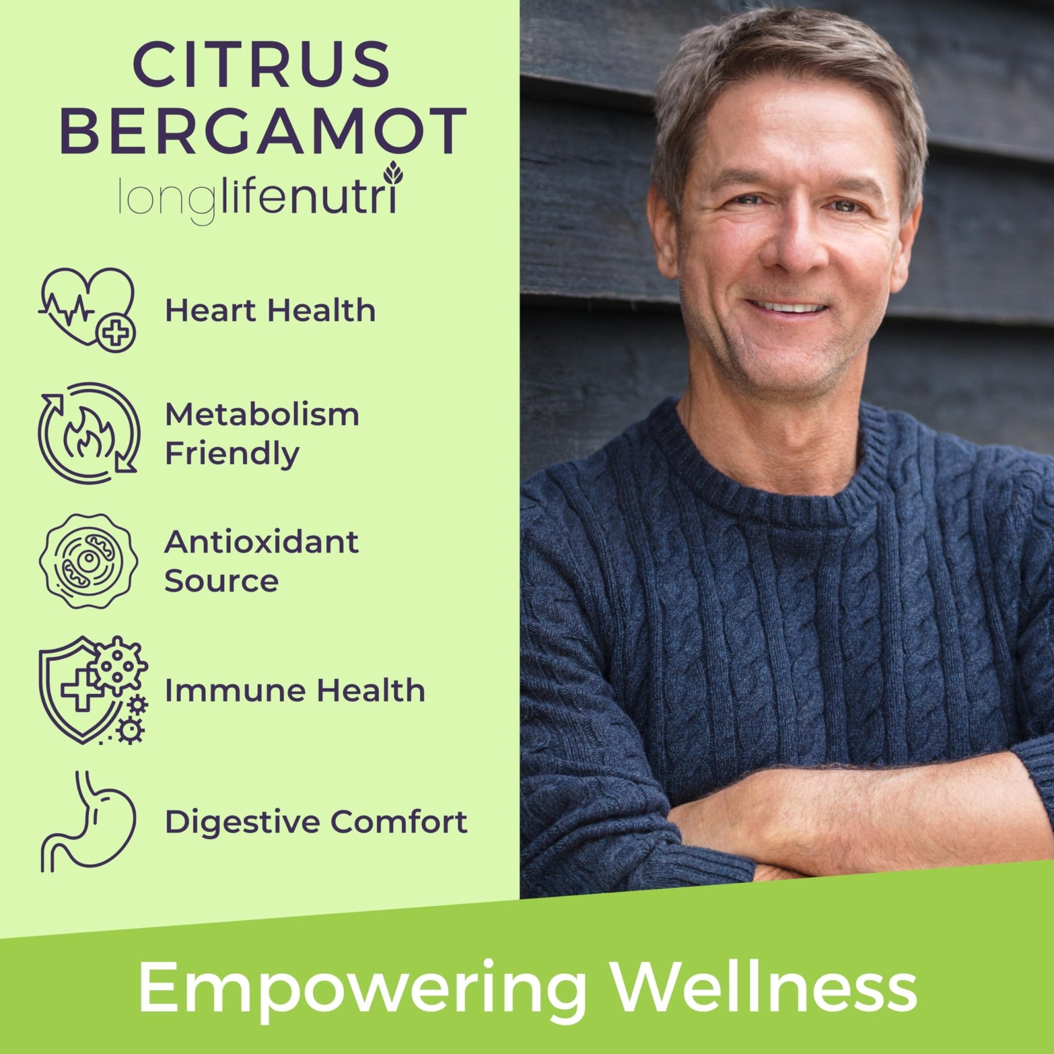 LongLifeNutri Citrus Bergamot Extract 500mg - 120 Vegetarian Capsules, 40% Polyphenolic Flavanones, 4-Month Supply, Plant-Based Anti-Oxidant, Tested, Made in USA - TrustMedUSA