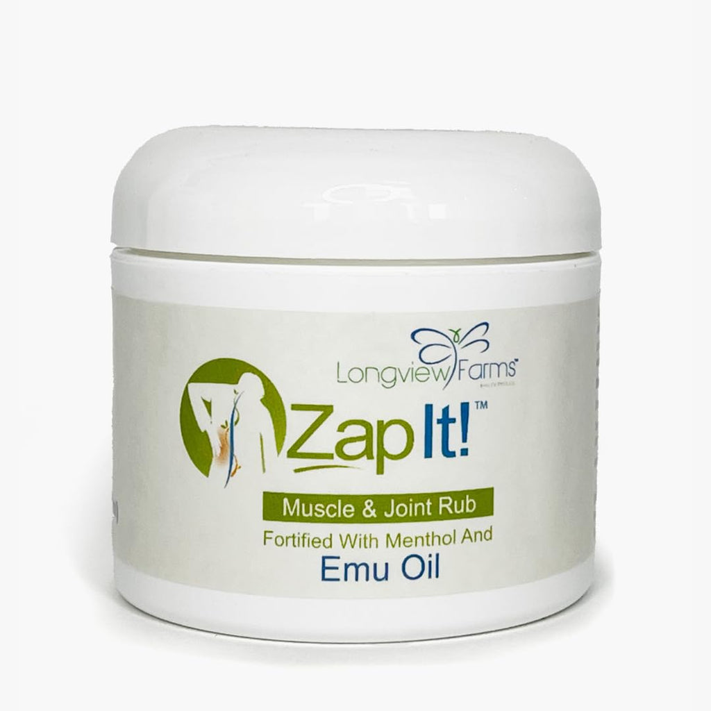 Longview Farms® Zap It! Muscle and Joint Therapy Cream– Fast-Absorbing Full Body Formula for Neck, Back, Legs, and feet and Knee Muscle Aches, Joint Discomfort, with Emu Oil(4 oz. Jar) - TrustMedUSA