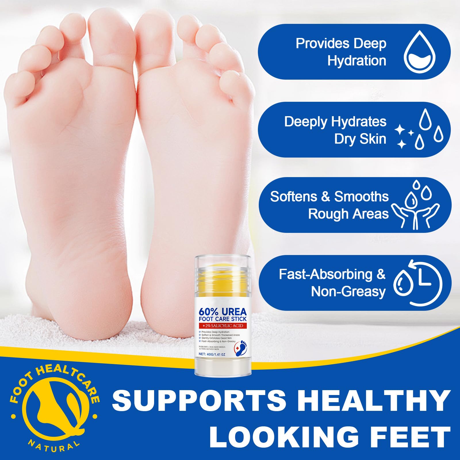 Loobexery 2 Pcs 60% Urea with 2% Salicylic Acid Foot Care Stick, Urea Foot Cream for Cracked Feet, Repairs Dry Rough Heels Fast, Foot Lotion Moisturizer for Dead Skin, Hydrating Heel Balm - Maple Wellness Supplements