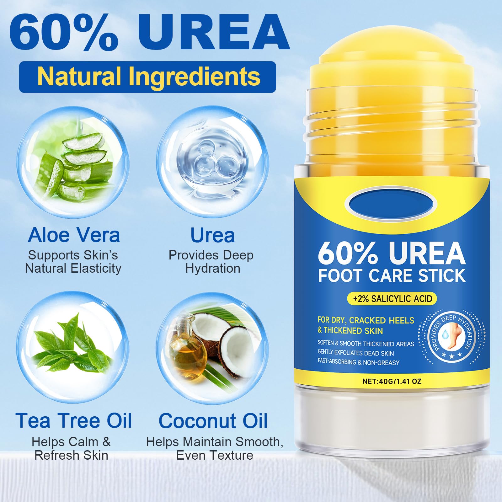 Loobexery 2 Pcs 60% Urea with 2% Salicylic Acid Foot Care Stick, Urea Foot Cream for Cracked Feet, Repairs Dry Rough Heels Fast, Foot Lotion Moisturizer for Dead Skin, Hydrating Heel Balm - Maple Wellness Supplements
