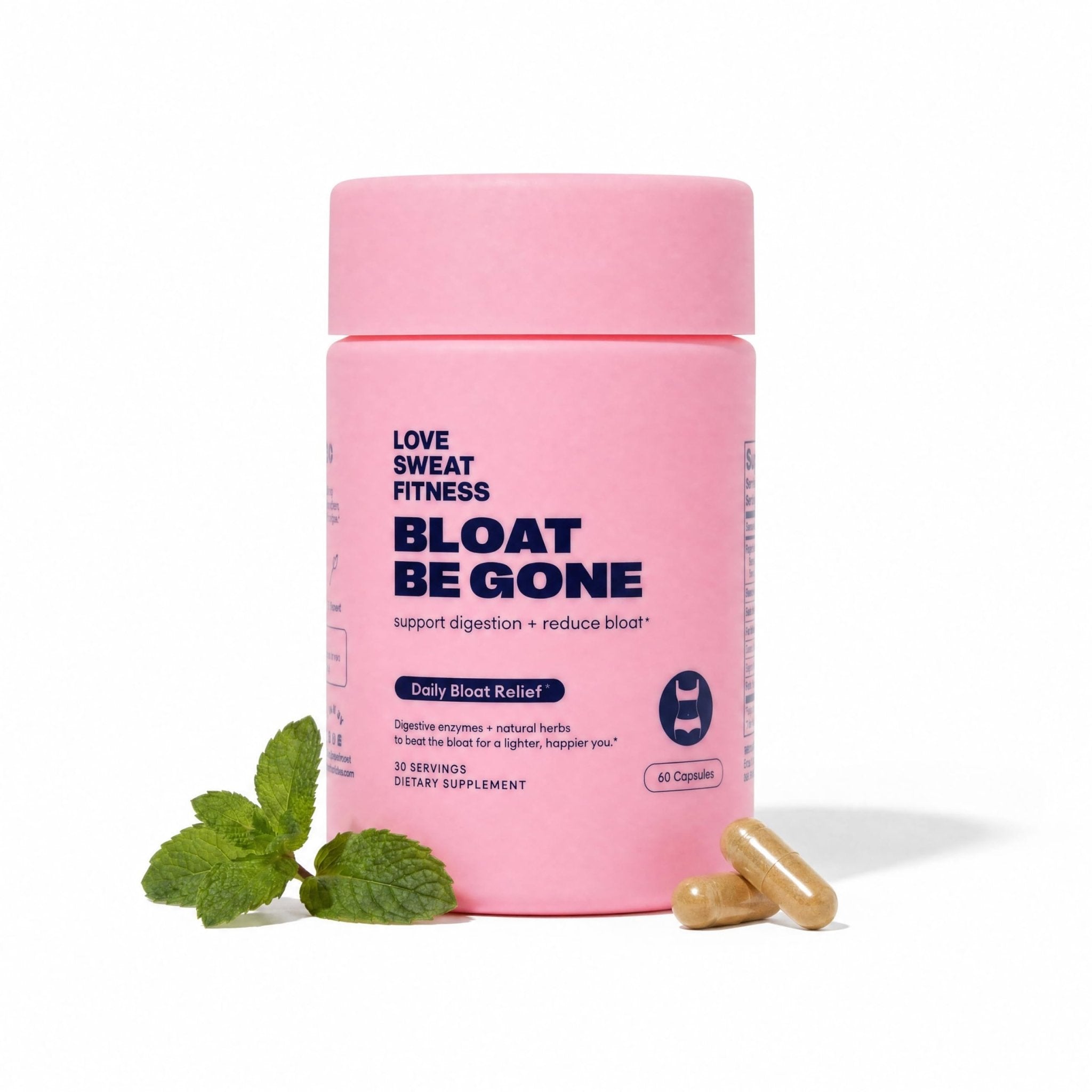 Love Sweat Fitness Bloat Be Gone | Bloating Relief for Women | Debloat & Digestive Enzyme Supplement for Gas & Gut Health | Herbal Blend with Ginger, Turmeric & Peppermint | 60 Vegan Capsules - Maple Wellness Supplements