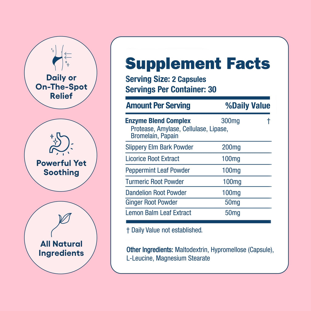 Love Sweat Fitness Bloat Be Gone | Bloating Relief for Women | Debloat & Digestive Enzyme Supplement for Gas & Gut Health | Herbal Blend with Ginger, Turmeric & Peppermint | 60 Vegan Capsules - Maple Wellness Supplements
