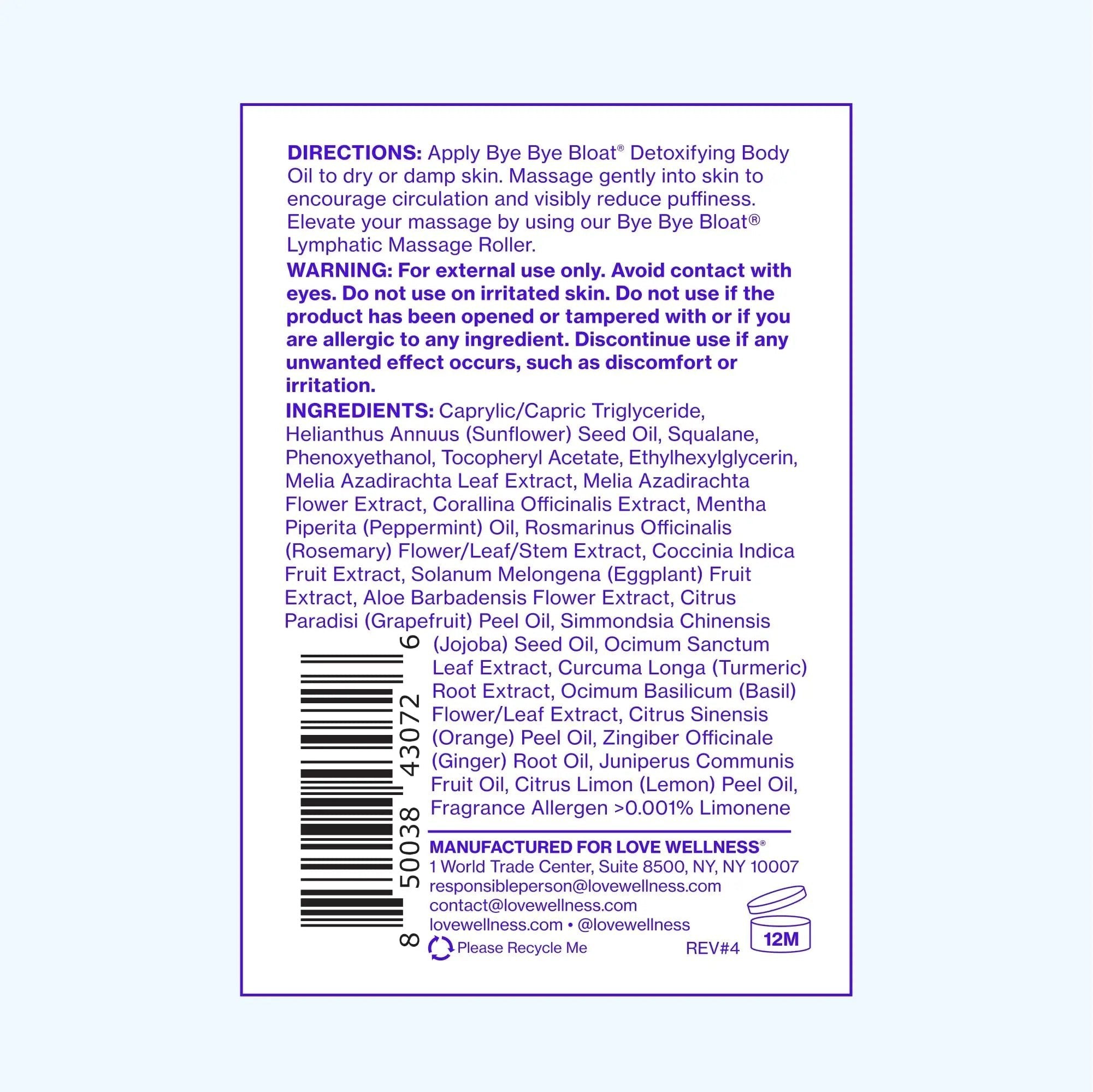 Love Wellness Bye Bye Bloat Detoxifying Body Oil | Lymphatic Drainage Oil to Hydrate, Depuff & Awaken Skin | Reduce Swelling Massage Oil for Women with Peppermint, Grapefruit & Rosemary Oil |100 mL - TrustMedUSA
