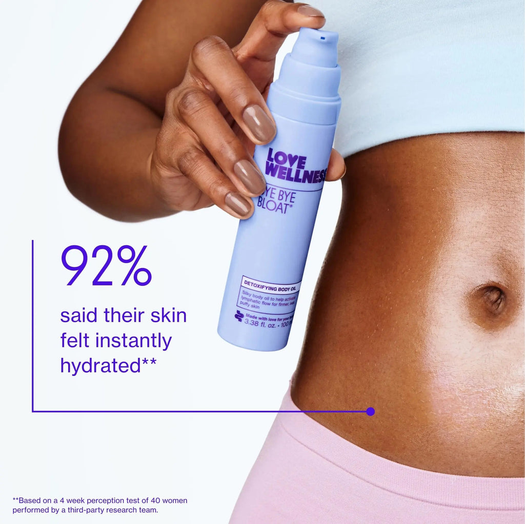 Love Wellness Bye Bye Bloat Detoxifying Body Oil | Lymphatic Drainage Oil to Hydrate, Depuff & Awaken Skin | Reduce Swelling Massage Oil for Women with Peppermint, Grapefruit & Rosemary Oil |100 mL - TrustMedUSA