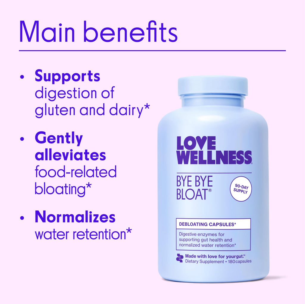 Love Wellness Bye Bye Bloat, Digestive Enzymes | Bloating Relief for Women | Help Reduce Gas Relief & Water Retention | Supports Digestive Health with Fenugreek & Dandelion | 180 Count - Maple Wellness Supplements