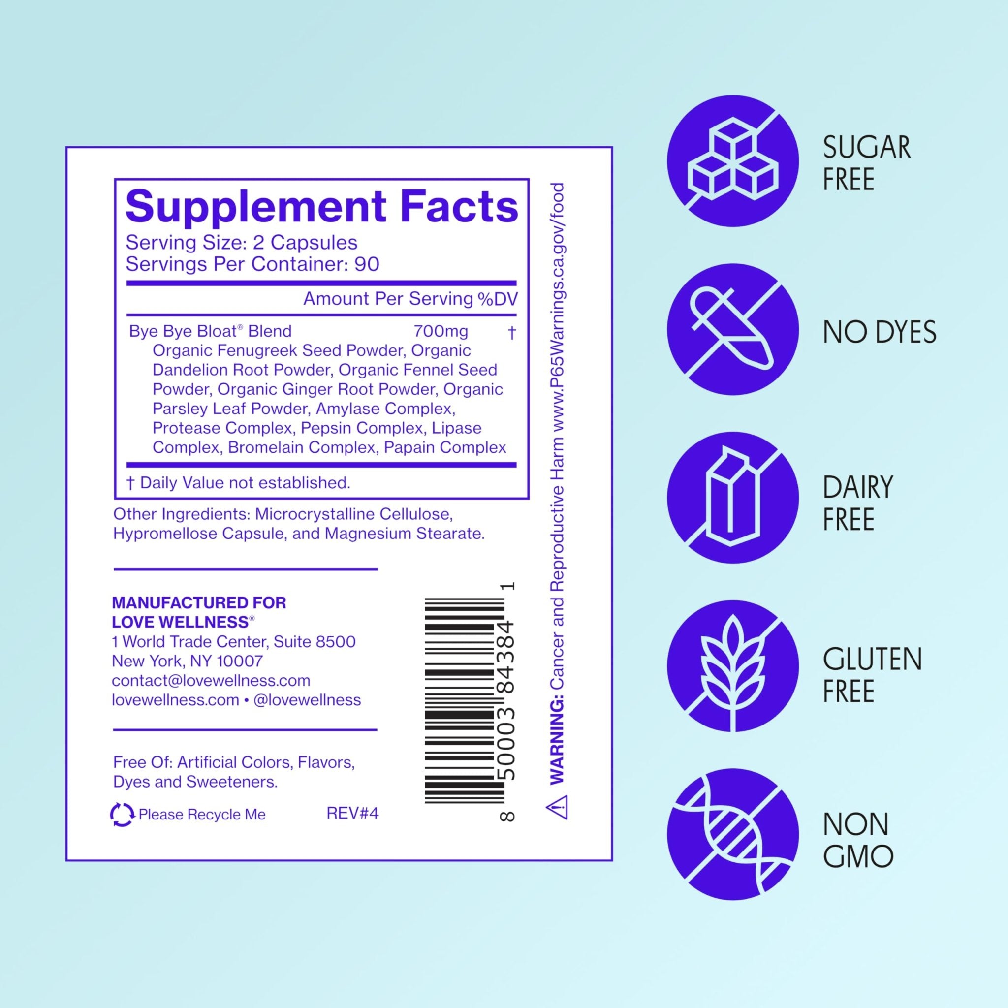 Love Wellness Bye Bye Bloat, Digestive Enzymes | Bloating Relief for Women | Help Reduce Gas Relief & Water Retention | Supports Digestive Health with Fenugreek & Dandelion | 180 Count - Maple Wellness Supplements