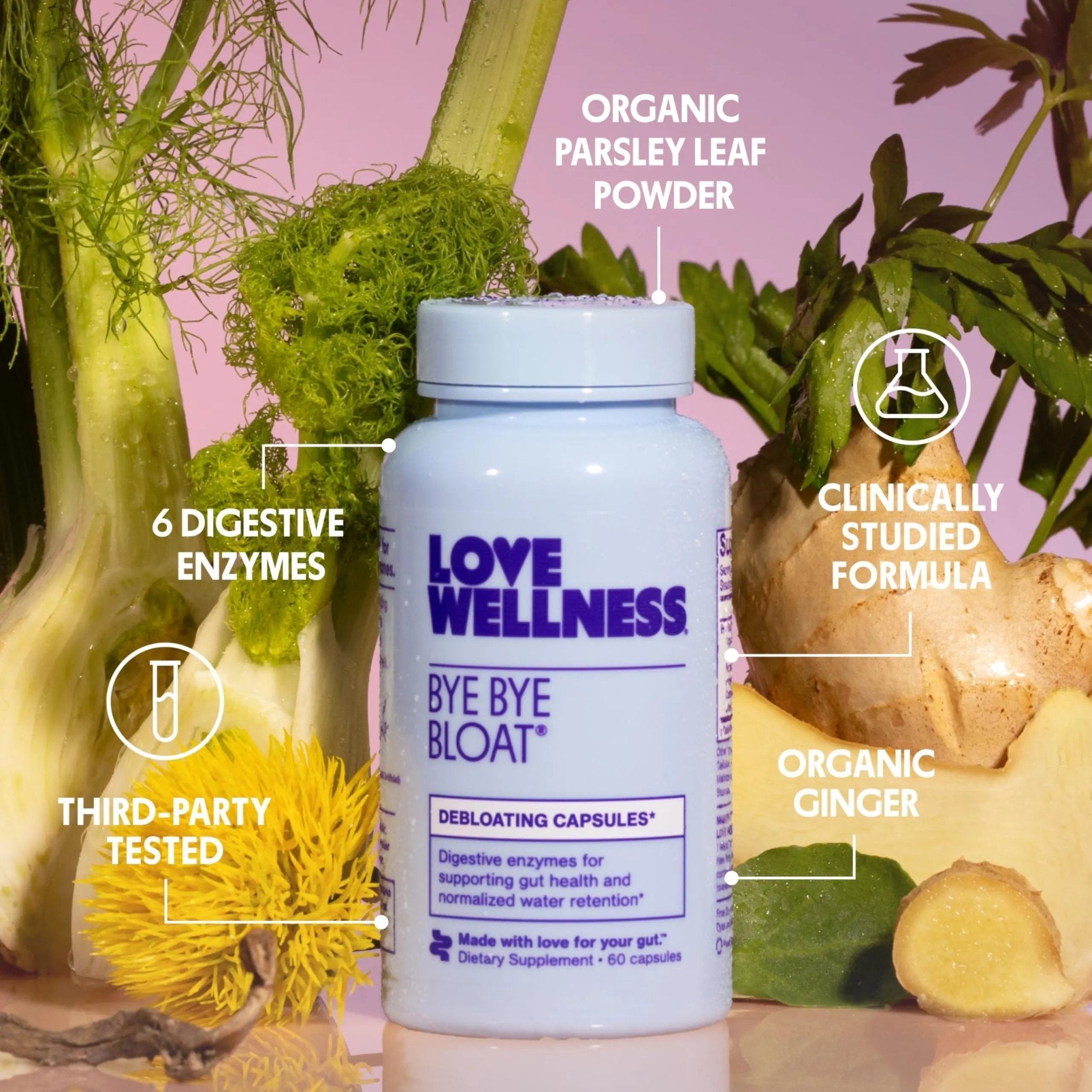 Love Wellness Bye Bye Bloat | Digestive Enzymes for Fast Acting Bloating Relief for Women | Helps Reduce Water Retention & Gas Relief | Supports Digestive Health - TrustMedUSA