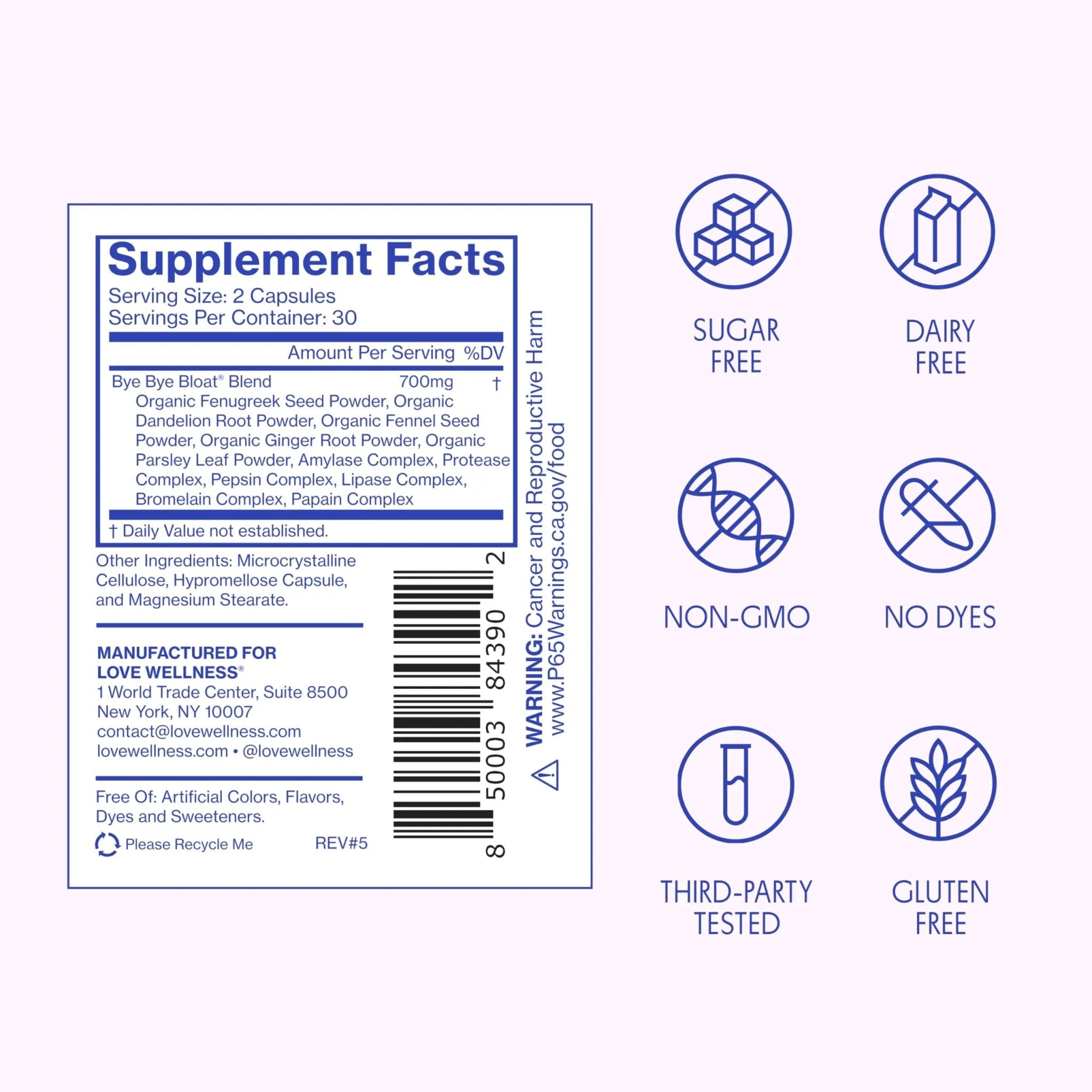 Love Wellness Bye Bye Bloat | Digestive Enzymes for Fast Acting Bloating Relief for Women | Helps Reduce Water Retention & Gas Relief | Supports Digestive Health - TrustMedUSA