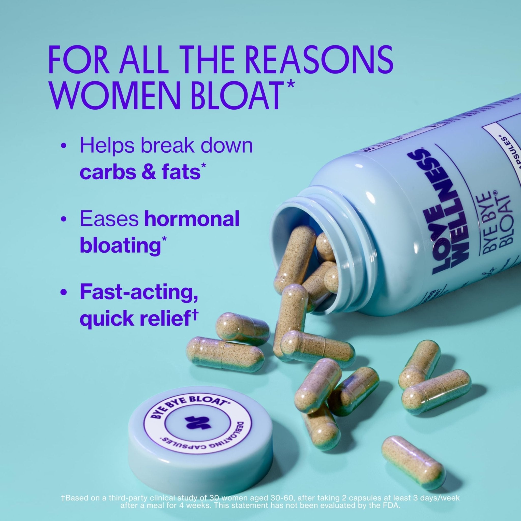Love Wellness Bye Bye Bloat | Digestive Enzymes for Fast Acting Bloating Relief for Women | Helps Reduce Water Retention & Gas Relief | Supports Digestive Health with Fenugreek & Dandelion | 60 Count - Maple Wellness Supplements