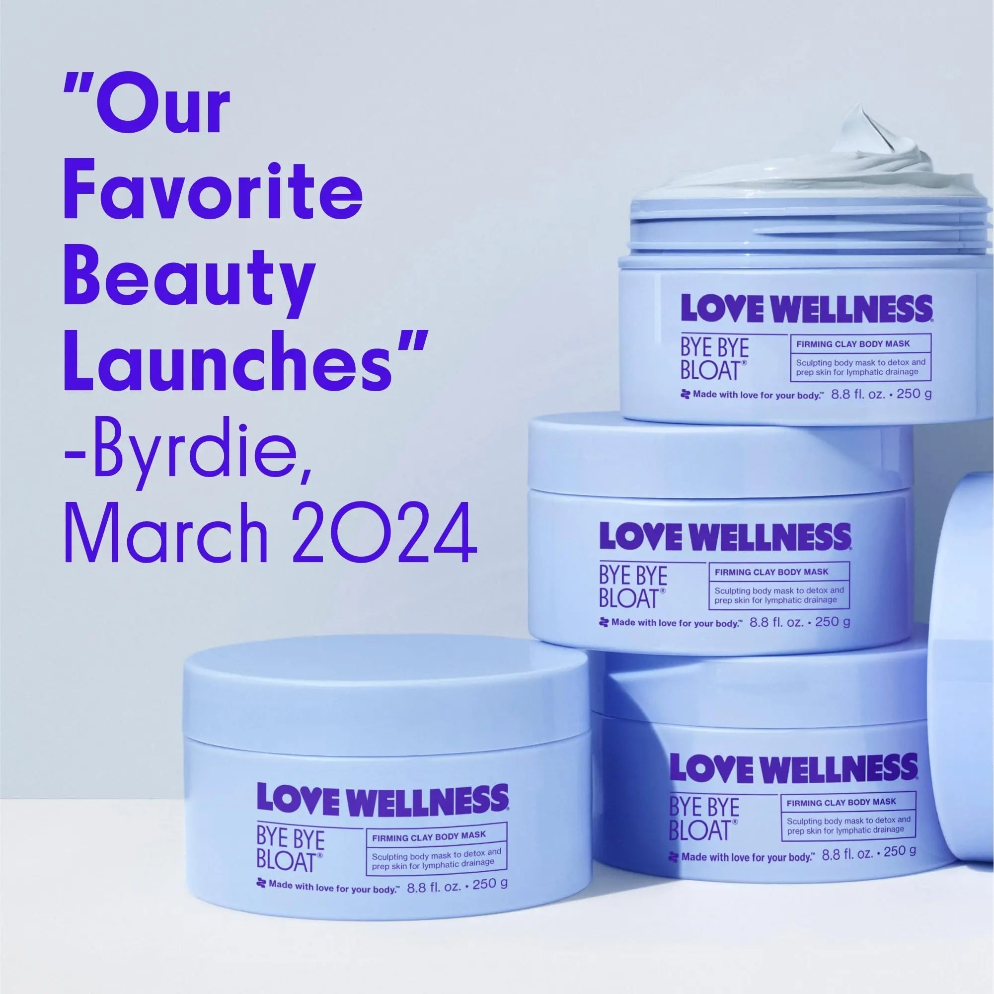 Love Wellness Bye Bye Bloat Firming Clay Body Mask | Lymphatic Drainage Body Mask for Women | Support Bloating Relief, Skin Hydration & Boost Circulation | Caffeine, Grapefruit & Peppermint Oil | 250g - TrustMedUSA