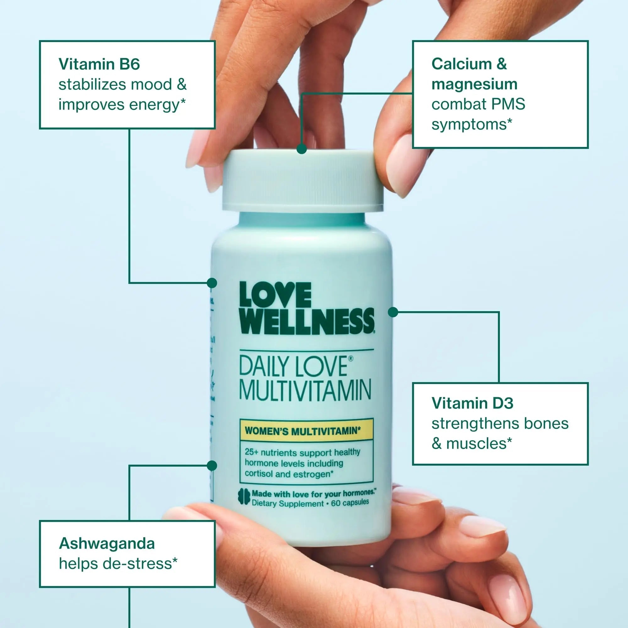 Love Wellness Daily Love Multivitamin for Women | Supports Energy, Cortisol, Immune Health, Stress Relief, & PMS | Complete with Vitamin D, C, Iron, Calcium, Zinc, & Biotin, Magnesium | 60 Count - TrustMedUSA