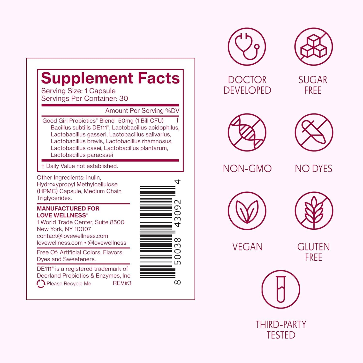 Love Wellness Good Girl Probiotics | Women’s Vaginal Health & pH Balance Supplement | 9-Strain Probiotic for Urinary Tract, Yeast, Odor & Immune Support | Gluten-Free (60-Day Supply) - Maple Wellness Supplements