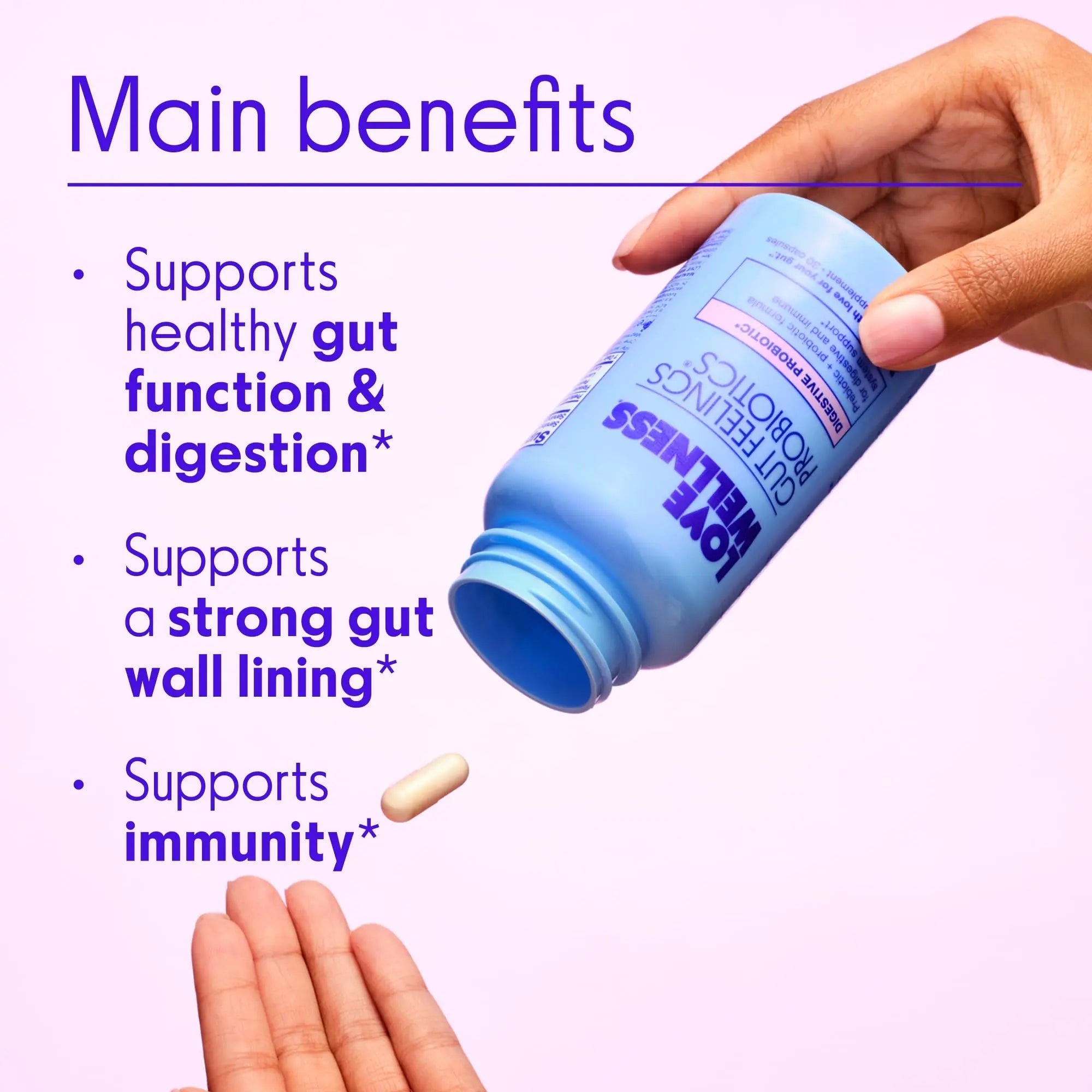Love Wellness Gut Feelings Probiotic | Gut Health for Women, Digestion Relief & Immune Support Supplement | Womens Probiotic for Gas Relief | 3 Billion CFU | Safe Prebiotic and Postbiotic | 30 Count - TrustMedUSA
