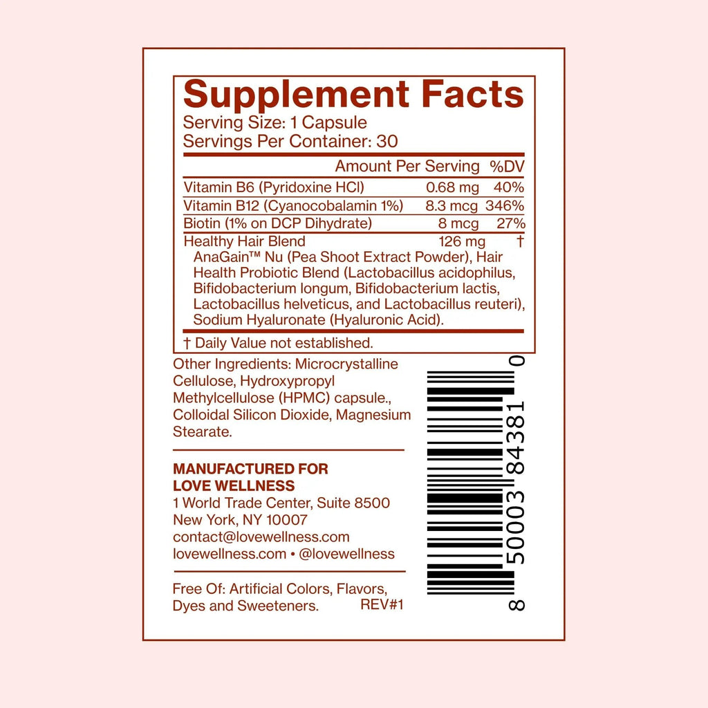 Love Wellness Healthy Hair Probiotics | Support Hair Growth with Biotin and Vitamin B12 & B6 | Supplement for Healthy Scalp & Thicker, Fuller Looking Hair | Safe & Effective | 30 Capsules - TrustMedUSA