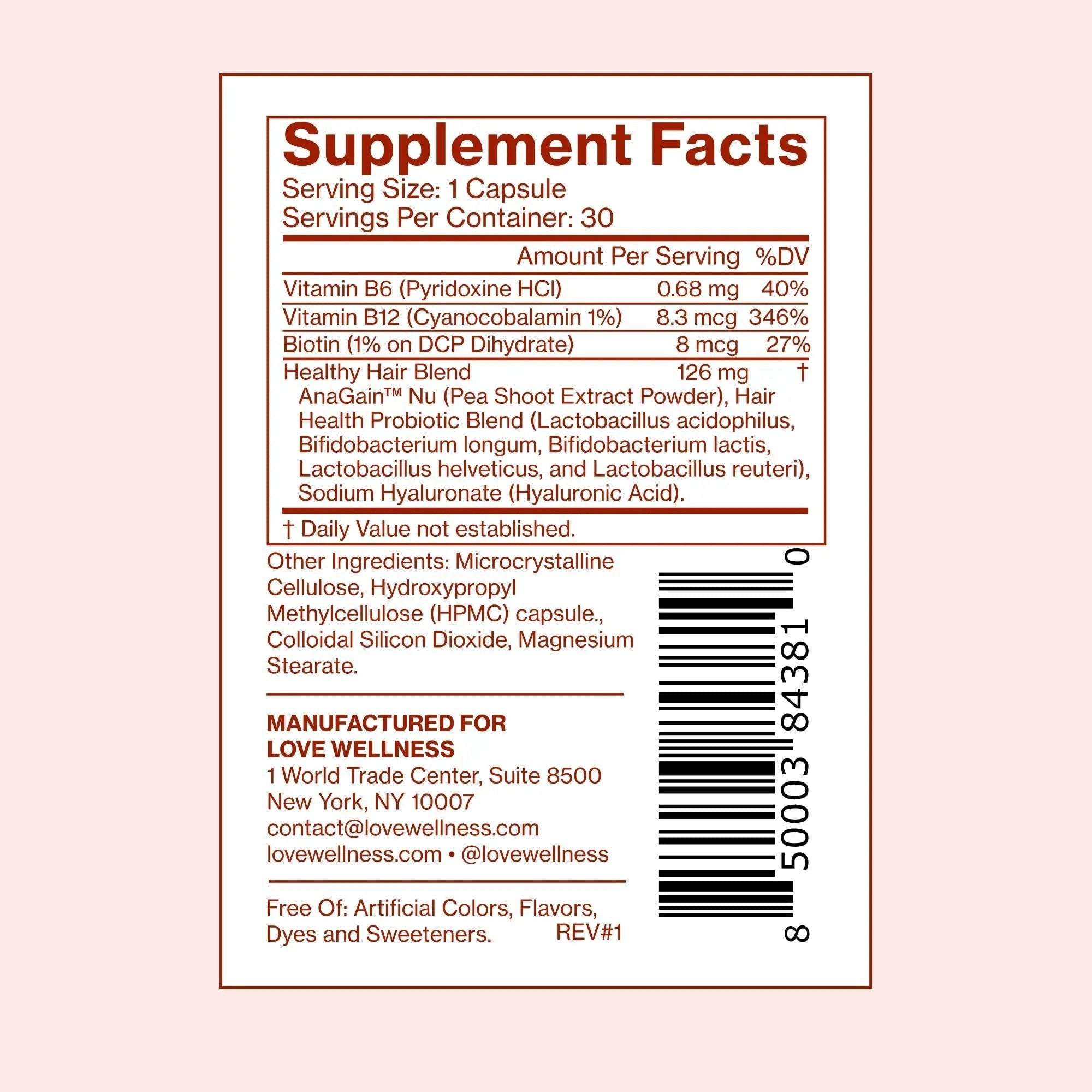 Love Wellness Healthy Hair Probiotics | Support Hair Growth with Biotin and Vitamin B12 & B6 | Supplement for Healthy Scalp & Thicker, Fuller Looking Hair | Safe & Effective | 30 Capsules - TrustMedUSA