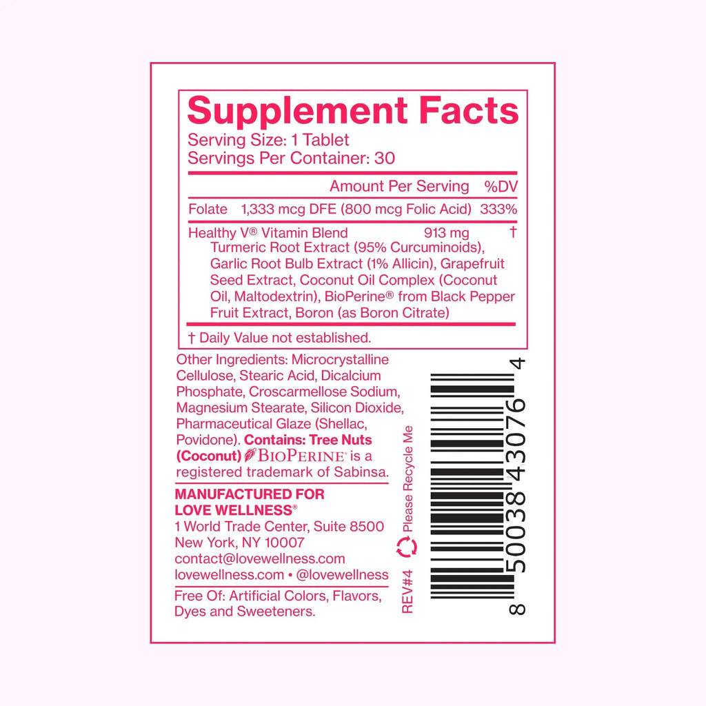 Love Wellness Healthy V Vitamin | Women's Vaginal Health Supplement | pH Balance, Gut Health & Immune Support Supplement | Balance of Candida Yeast with Turmeric, Garlic & Coconut Oil | 30 Count - TrustMedUSA
