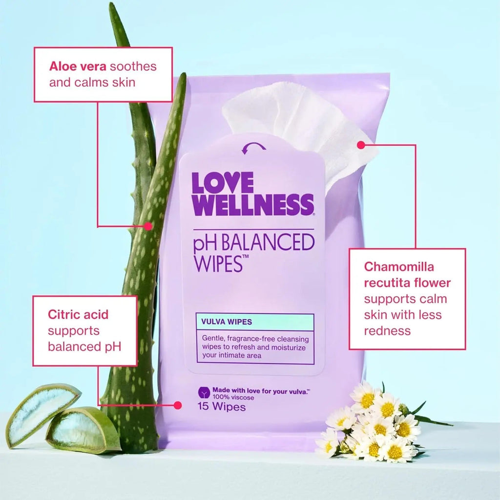 Love Wellness pH Balancing Wipes for Women | Fragrance-Free | Vulva Cleanser for Balanced pH, Intimate Health & Hygiene | Non-Irritating with Aloe Vera for Sensitive Skin | Travel Size | 3-Pack - TrustMedUSA
