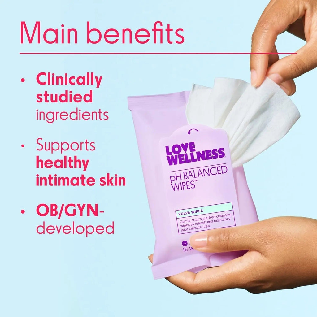 Love Wellness pH Balancing Wipes for Women | Fragrance-Free | Vulva Cleanser for Balanced pH, Intimate Health & Hygiene | Non-Irritating with Aloe Vera for Sensitive Skin | Travel Size | 3-Pack - TrustMedUSA