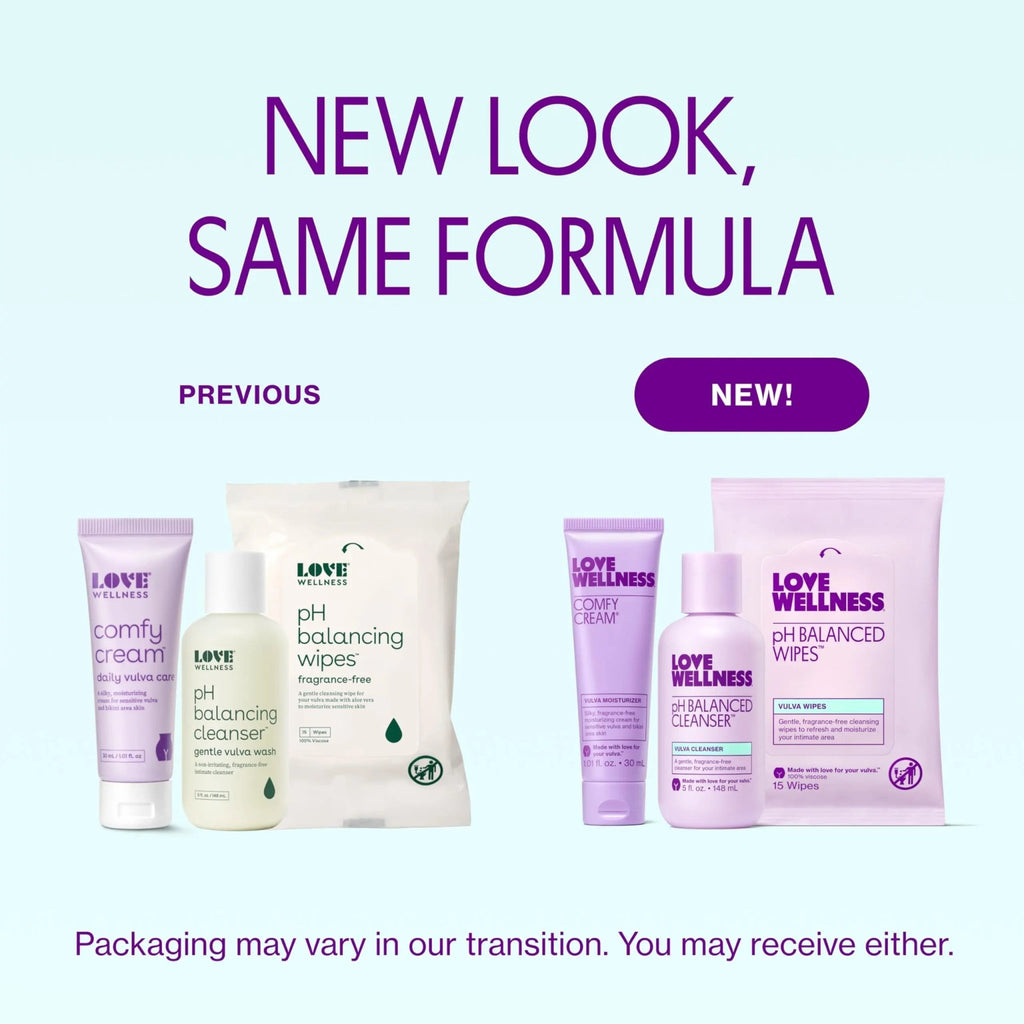 Love Wellness Skincare for Down There Bundle | Gentle pH Balancing Cleanser, Moisturizing Comfy Cream & Refreshing Wipes | Feminine Care for pH Balance, Dry & Sensitive Vulva | Fragrance-Free - TrustMedUSA
