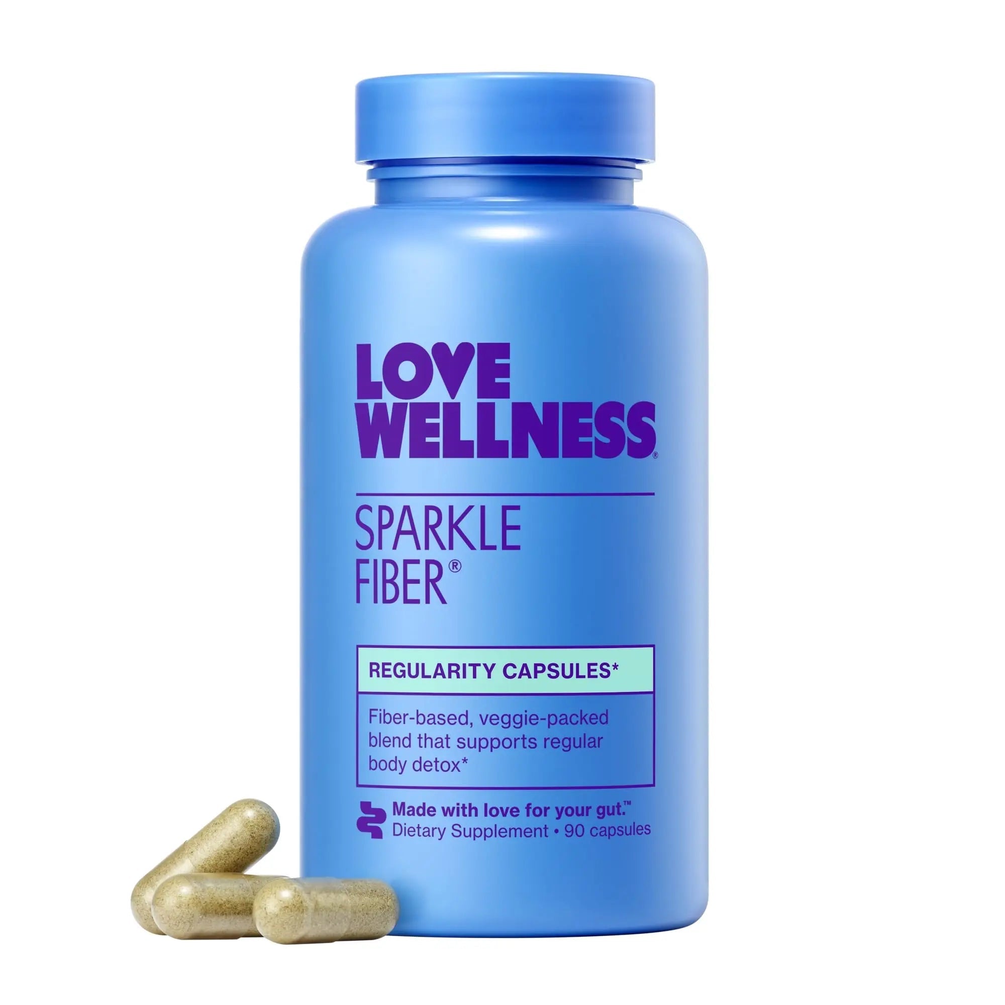 Love Wellness Sparkle Fiber | Fiber Supplement with Digestive Enzymes | Greens Superfood Powder & Psyllium Husk Powder | Promotes Gut Health for Women | Regularity & Bloating Relief | 90 Count - TrustMedUSA