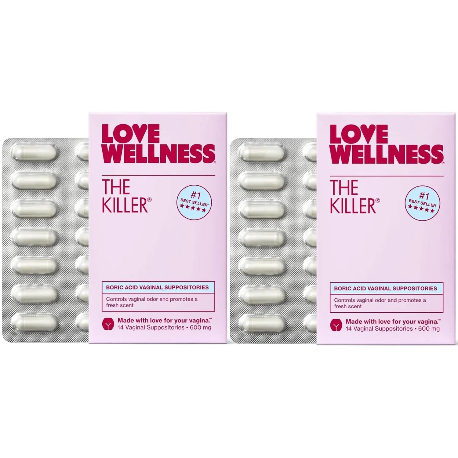 Love Wellness The Killer | 600mg Boric Acid Vaginal Suppositories | Balances pH & Supports Odor Control, a Healthy Vaginal Balance | Fast-Acting & Fragrance-Free | Gentle & Effective | 28 Ct - TrustMedUSA