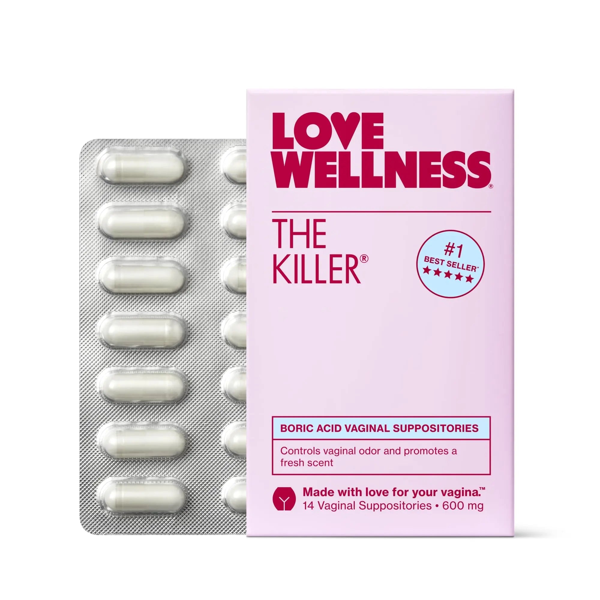 Love Wellness The Killer | Boric Acid Vaginal Suppositories | Balances pH & Supports Odor Control, a Healthy Vaginal Balance and Environment | Fast-Acting & Fragrance-Free | Gentle & Effective | 14 Ct - TrustMedUSA