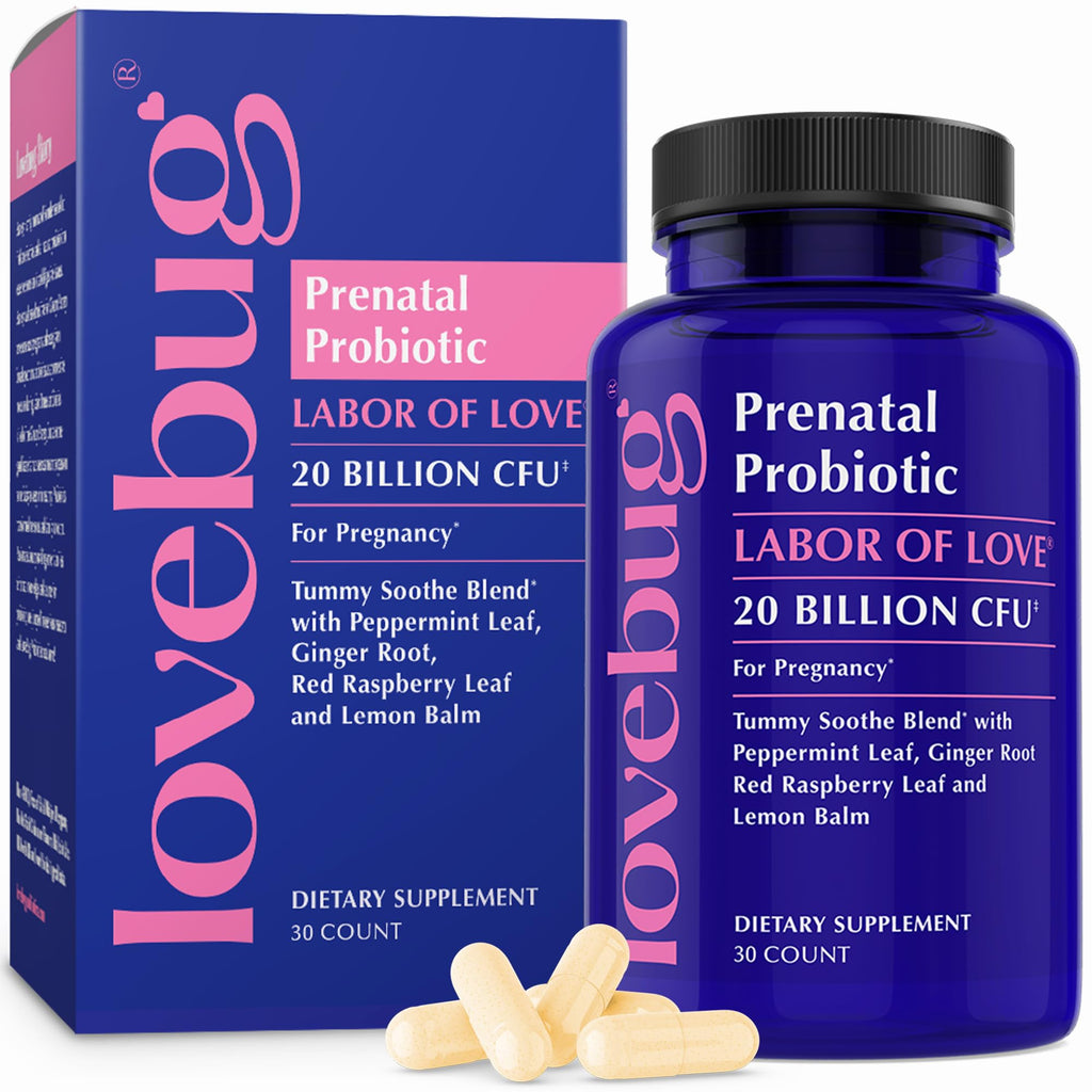 LOVEBUG Prenatal Probiotic | Helps with Morning Sickness, Nausea, Heartburn & Digestion | Helps Baby Microbiome | Multi Strain 20 Billion CFU | 30 Capsules - Maple Wellness Supplements