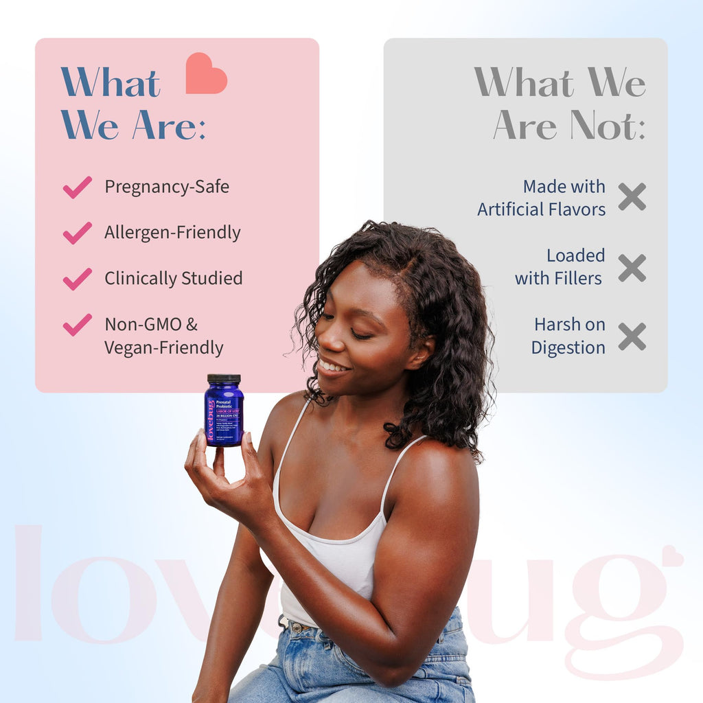 LOVEBUG Prenatal Probiotic | Helps with Morning Sickness, Nausea, Heartburn & Digestion | Helps Baby Microbiome | Multi Strain 20 Billion CFU | 30 Capsules - Maple Wellness Supplements