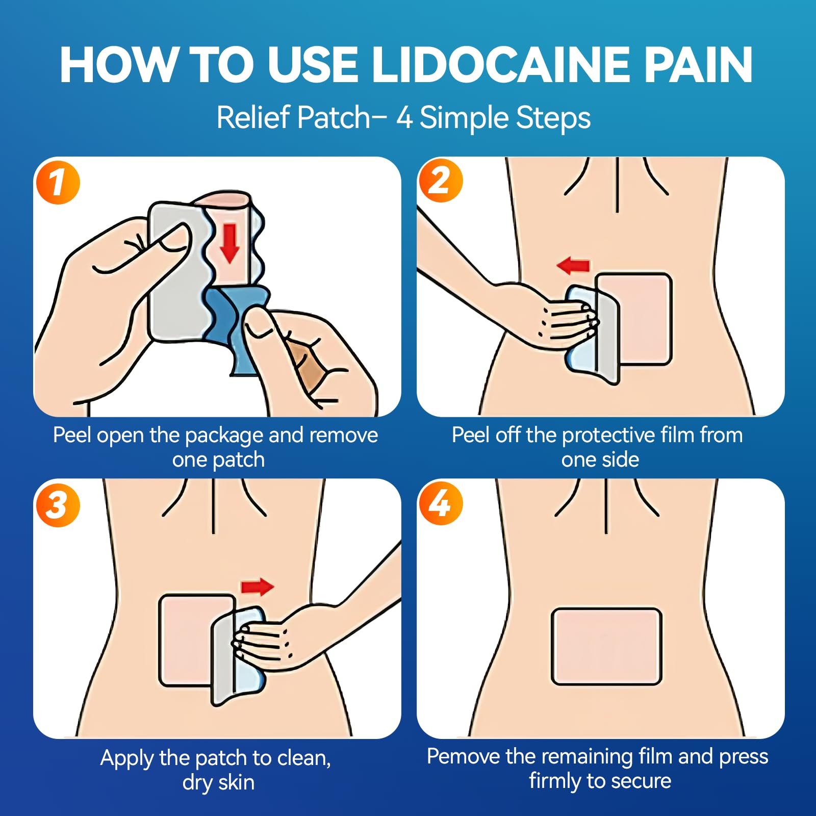LOVPTFER 4% Lidocaine Pain Relief Patches – Maximum Strength Pain Patches, 12-Hour Long-Lasting Relief for Back, Neck, Shoulder & Joint Pain, Fast-Acting,–40 Count, 5.5” x 3.94” - TrustMedUSA