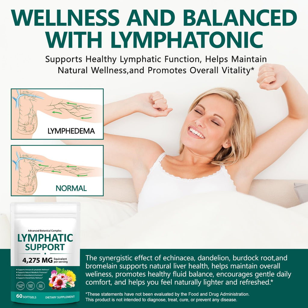 LTQXGT Lymphatic Support Supplement 60 Softgels– Advanced Botanical Complex with Echinacea, Dandelion & Elderberry – Antioxidant-Rich Daily Wellness Formula - Maple Wellness Supplements