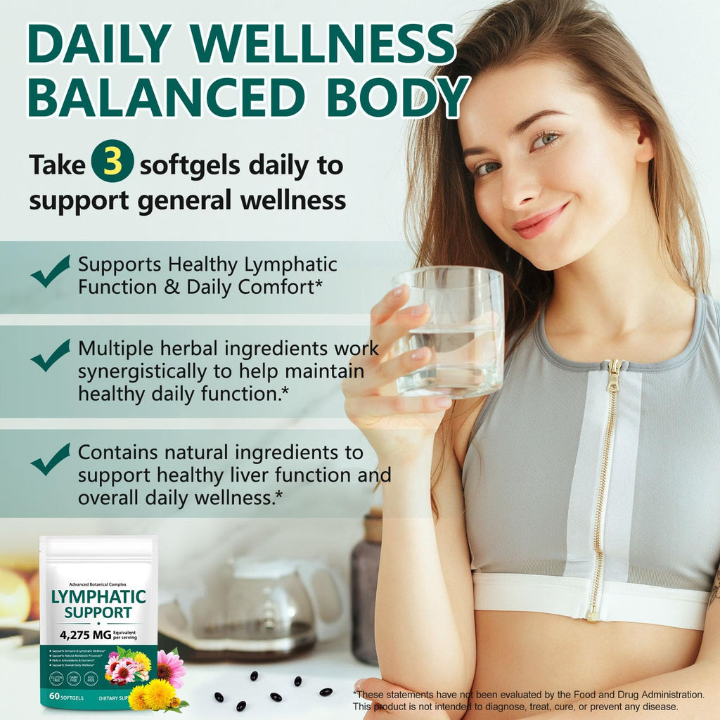 LTQXGT Lymphatic Support Supplement 60 Softgels– Advanced Botanical Complex with Echinacea, Dandelion & Elderberry – Antioxidant-Rich Daily Wellness Formula - Maple Wellness Supplements