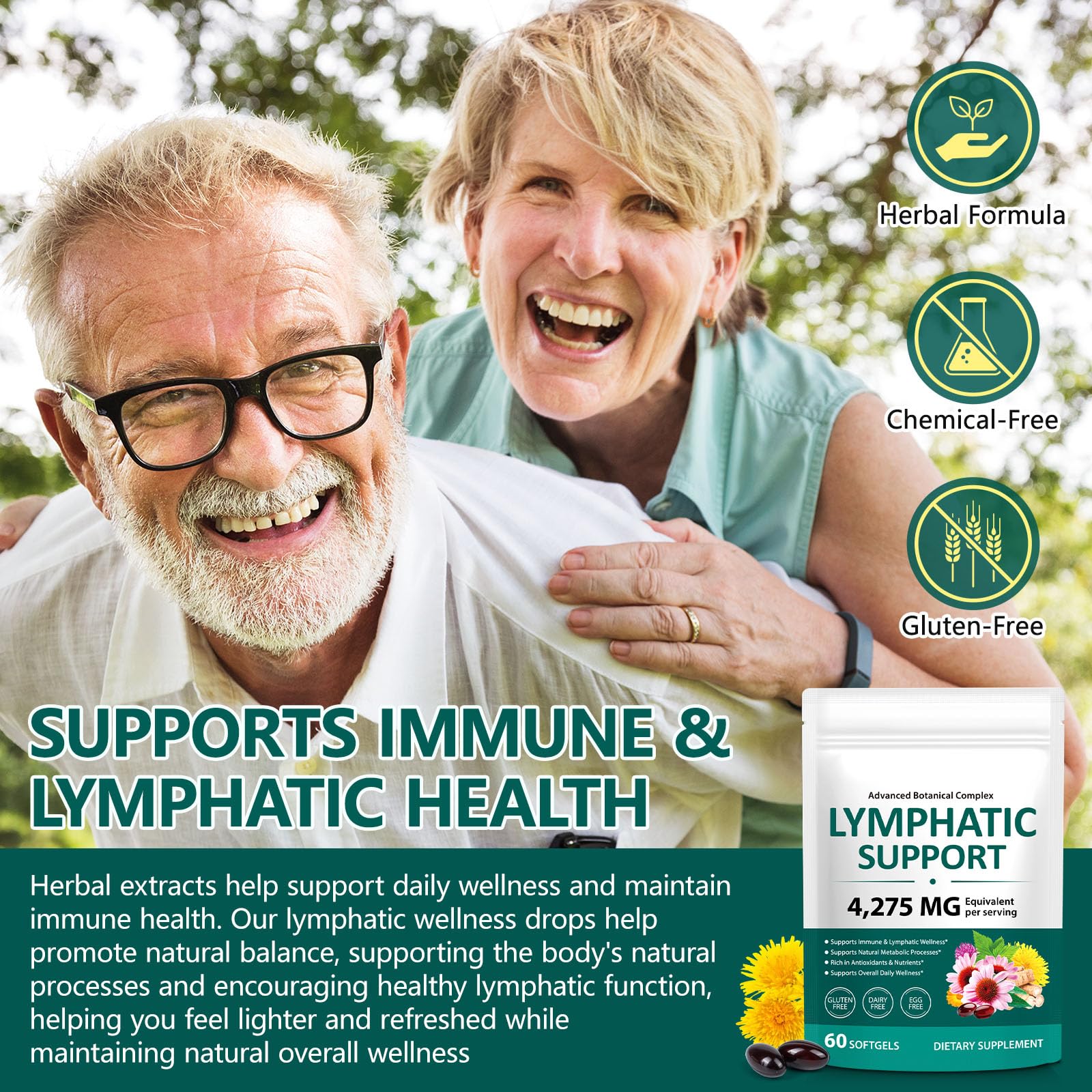 LTQXGT Lymphatic Support Supplement 60 Softgels– Advanced Botanical Complex with Echinacea, Dandelion & Elderberry – Antioxidant-Rich Daily Wellness Formula - Maple Wellness Supplements